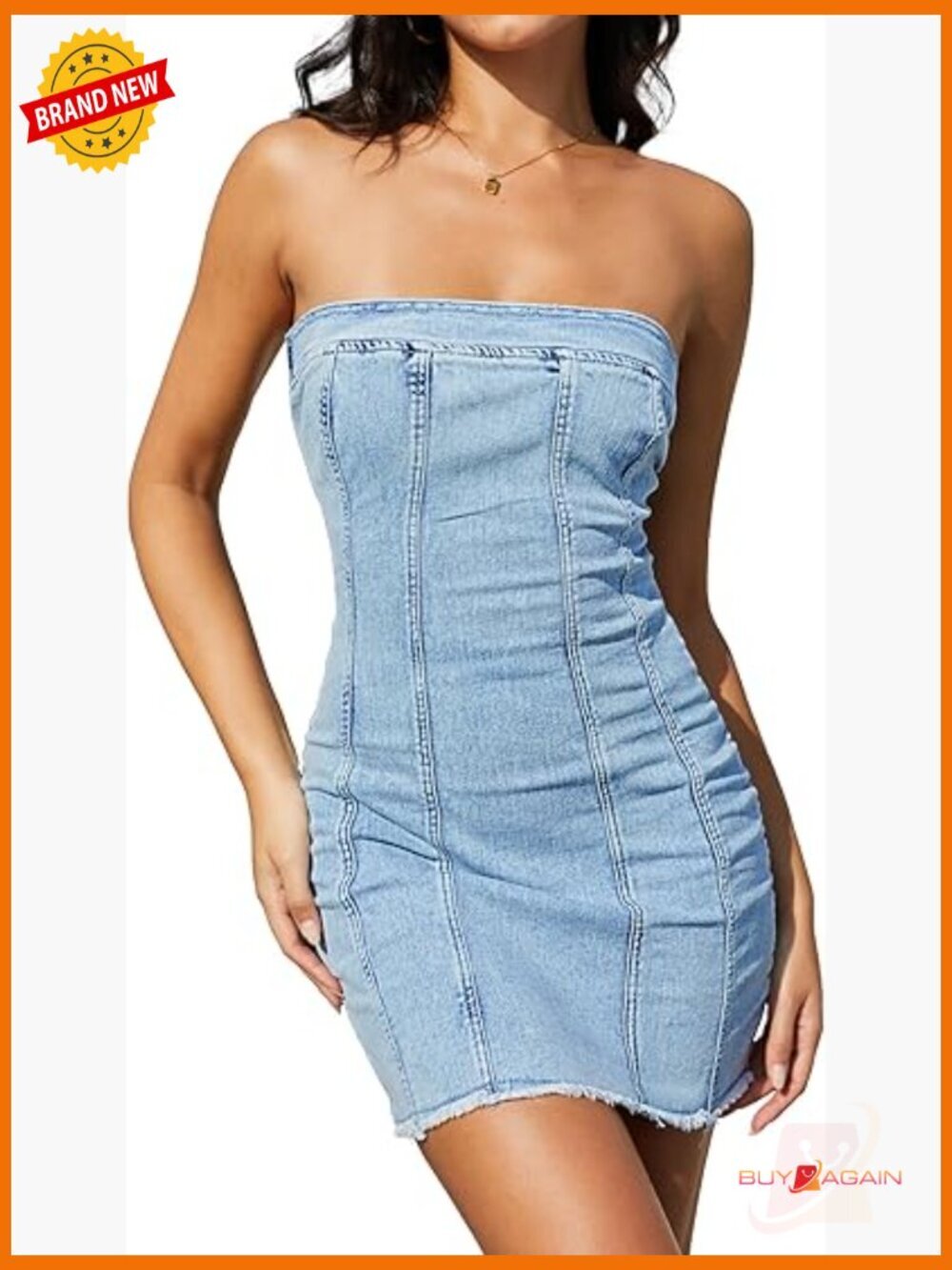 Stretchy Strapless Bodycon Mini Denim Dress Sleeveless Tube Top Zipper Back
